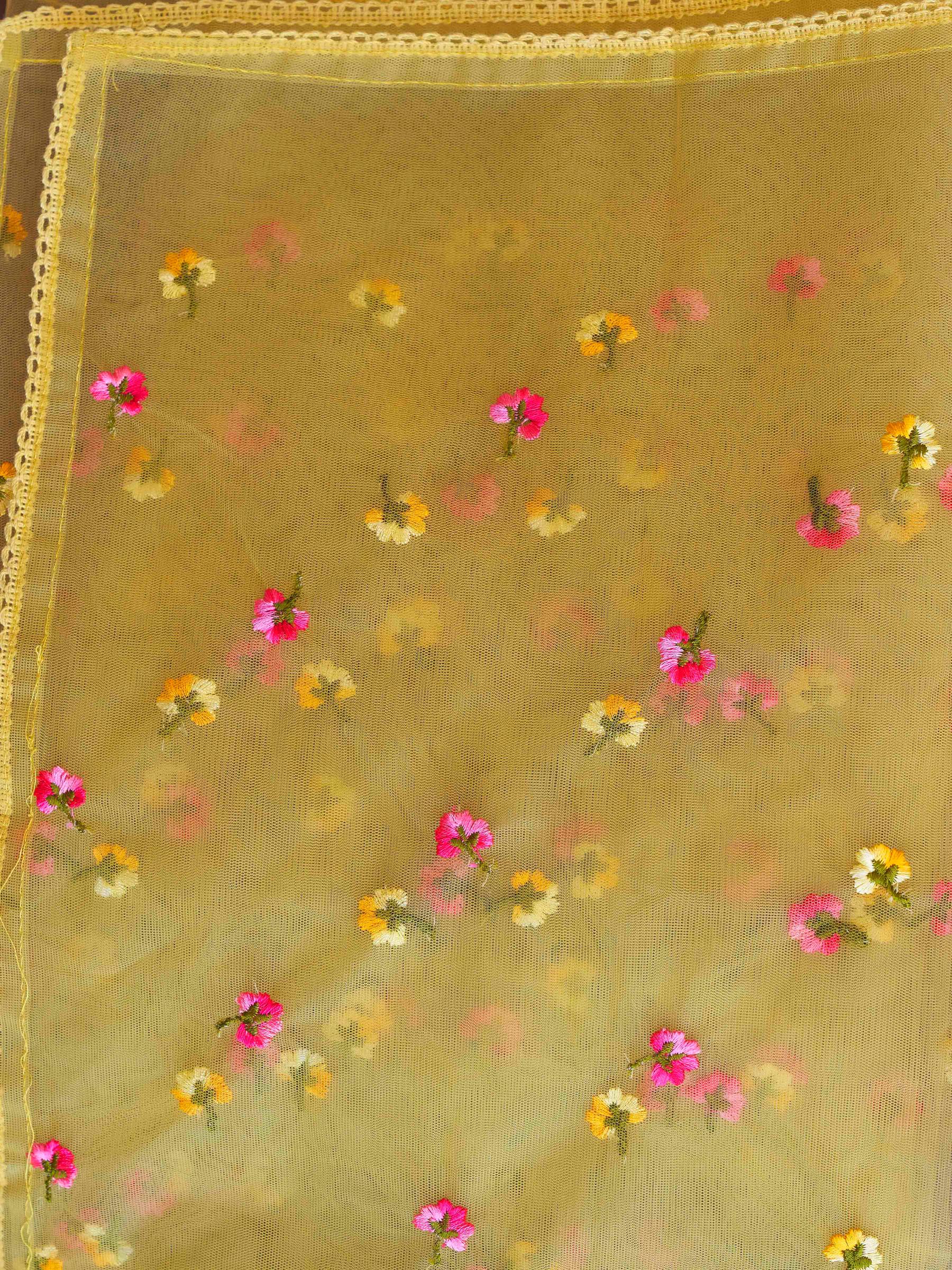 Yellow Cotton With Multi Thread Embroidered Kurta Set